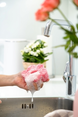 Burete de curatat vase, 3M, Scotch-Brite, Flex Scrub, roz, antizgarieturi